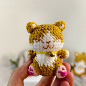Handmade Amigurumi Crochet Yellow Smiling Cat Plushie